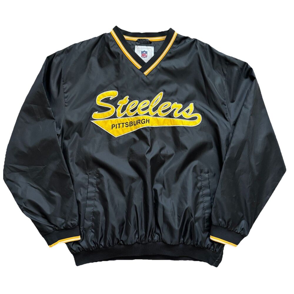 Vintage Y2K Pittsburgh Steelers NFL Pullover Jacket Windbreaker XL Black Yellow